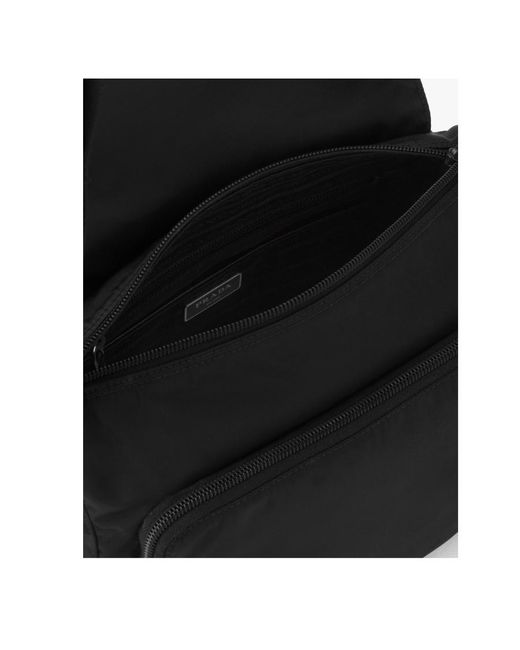 Prada Black Logo Patch Zip-Up Shoulder Bag