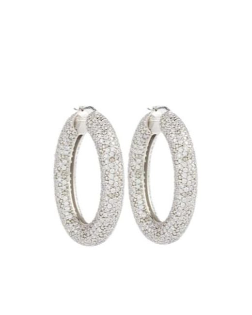 Jil Sander White Crystal-Embellished Hoop Earrings