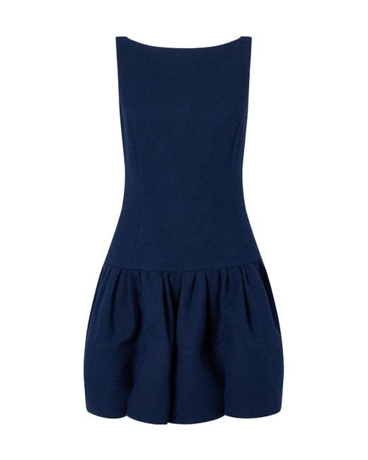 Oscar de la Renta Blue Cotton-Blend Tweed Mini Dress