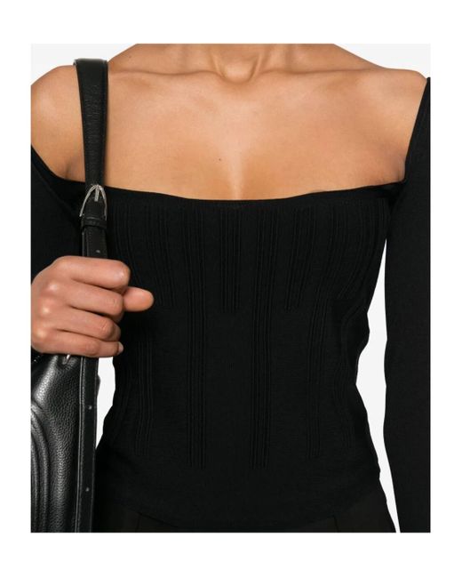 Mugler Black Boning-Detail Sweater
