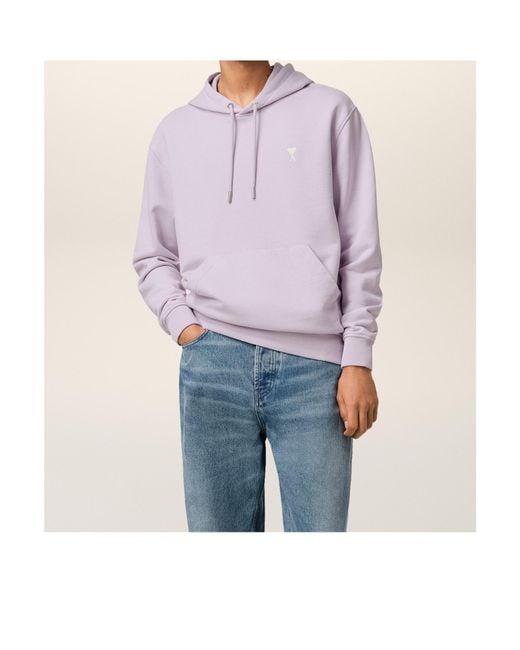 AMI Purple Ami De Coeur Logo-Embroidered Drawstring Hoodie for men