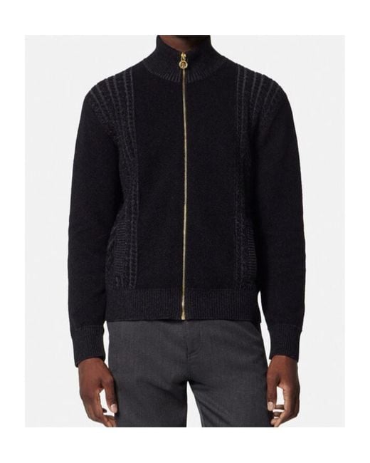 Versace Black Zipped Knitted Cardigan for men