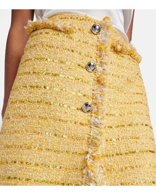 Giambattista Valli Yellow Fringed Bouclé Miniskirt