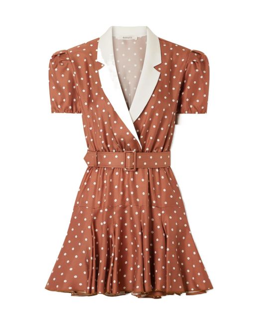Rodarte Brown Belted Polka-Dot Silk Midi Dress