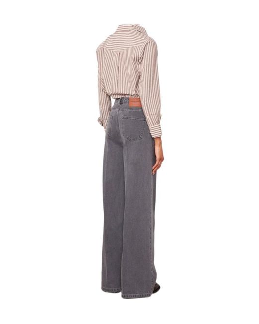 Officine Generale Gray Wide-Leg High-Waisted Jeans