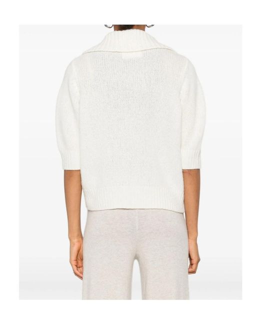 Lisa Yang White Wide-Collar V-Neck Jumper