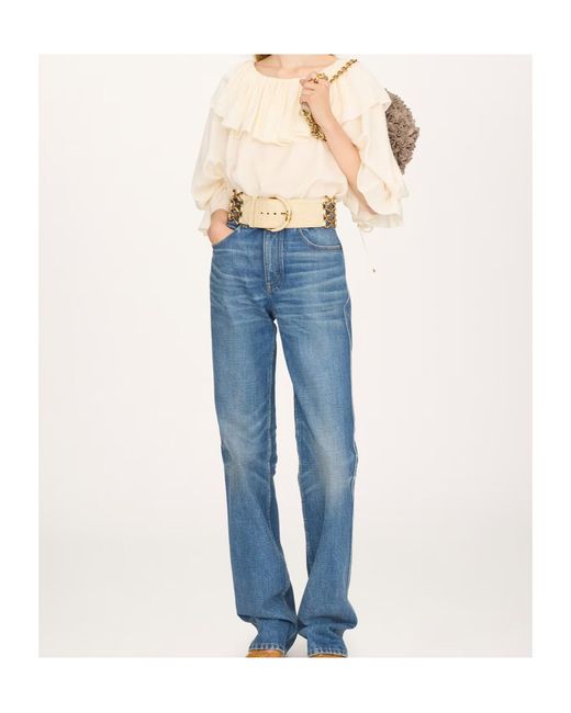 Chloé White Chloé Ruffled Long-Sleeve Blouse