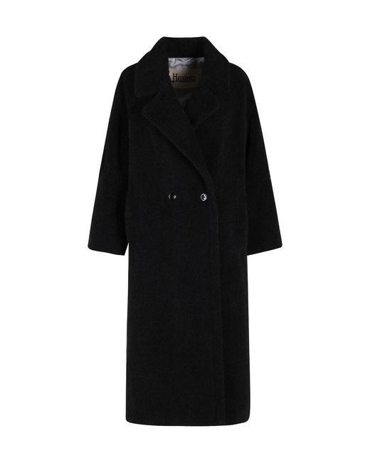 Herno Black Double-Breasted Long Coat