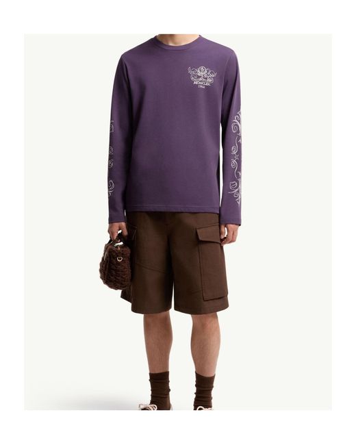 Moncler Purple Logo Motif Cotton Long Sleeve T-Shirt for men