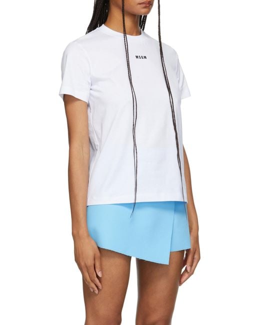 MSGM White Logo Printed Crewneck T-Shirt
