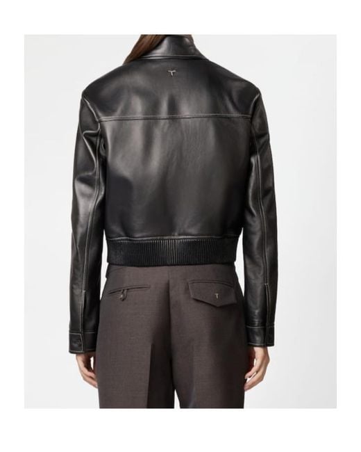 Tod's Black Cropped Leather Bomber Jacket