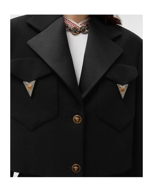 Versace Black Medusa Button Cropped Blazer
