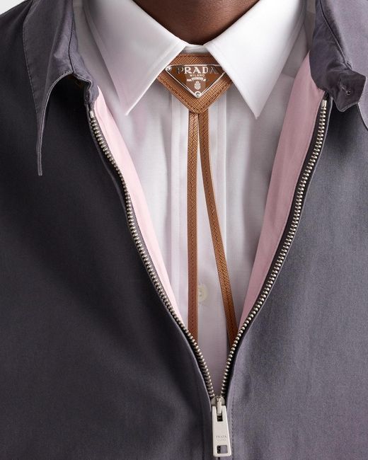 Prada White Saffiano Leather Bolo Tie for men