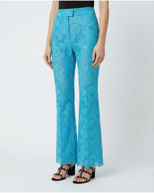 Valentino Blue Floral Embroidered Flared Pants
