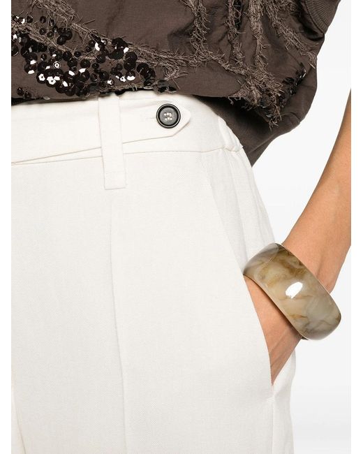 Brunello Cucinelli White Pleated Straight-Leg Pants