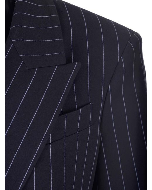 The Attico Blue The Single Breasted Striped Tailored Blazer