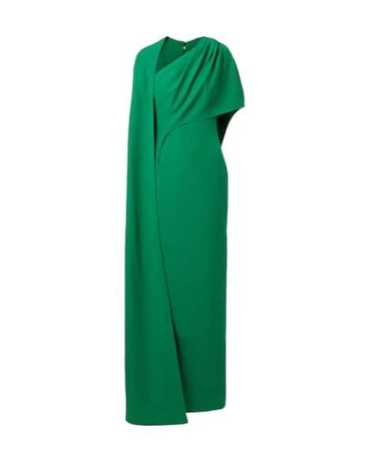 Safiyaa Green Caped Asymmetric Crêpe Gown