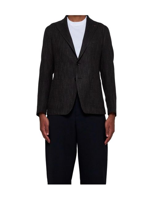 Tagliatore Black Peak-Lapels Single-Breasted Blazer for men