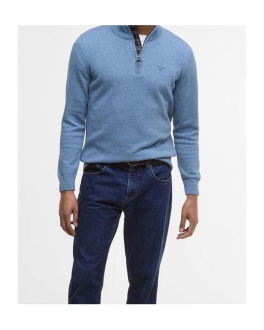 Barbour Blue Half-Zip Knitted Jumper for men