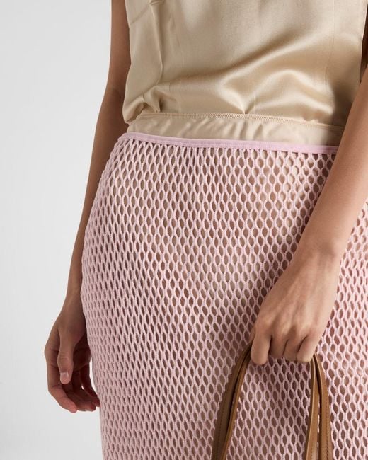 Prada Pink Logo Plaque Midi Skirt