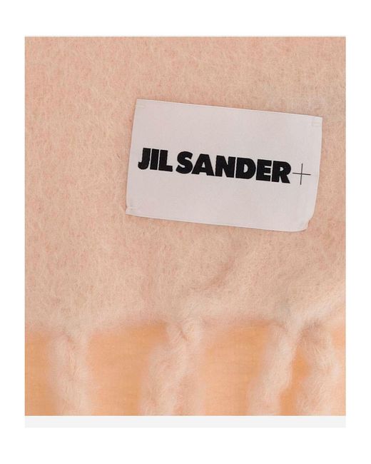 Jil Sander White Logo Patch Fringed Scarf
