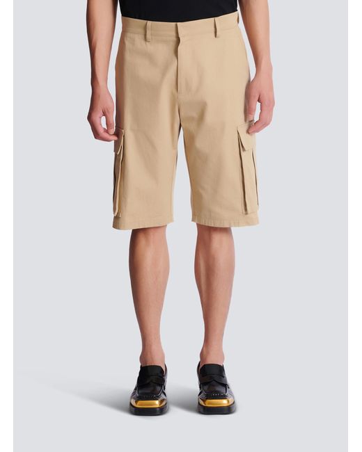 Balmain Natural Cotton Canvas Cargo Bermuda Shorts for men