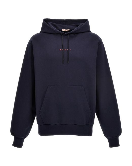 Marni Blue V-Neck Hoodie For Featuring A Kangaroo Pocket And Logo for men
