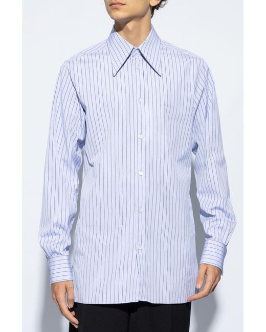 Maison Margiela Blue Long Sleeved Striped Shirt for men