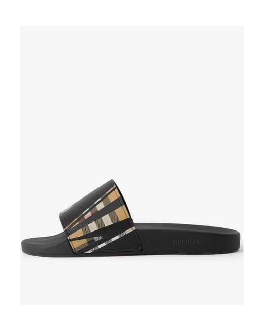 Burberry White Vintage Check Sliced-Print Slides for men