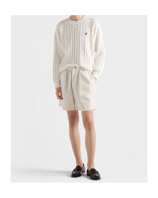 Prada White Logo-Embroidered Crewneck Jumper for men