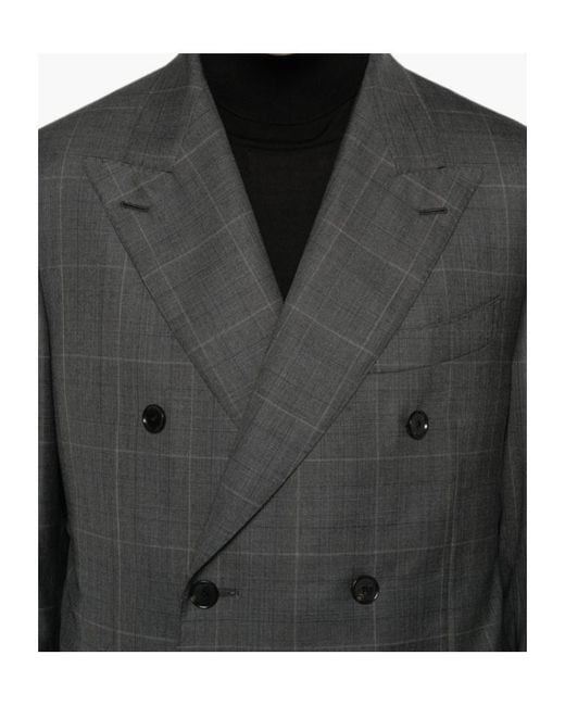 Caruso Gray Check Double-Breasted Suit for men