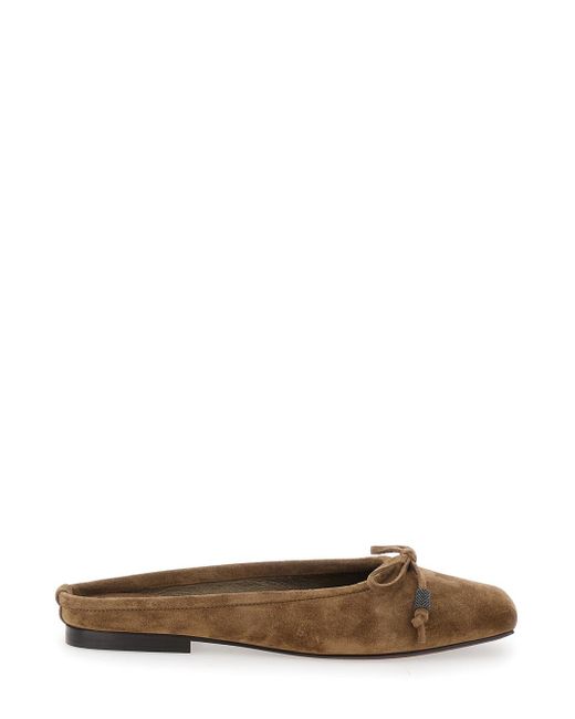 Brunello Cucinelli Brown Leather Ballerina Shoes