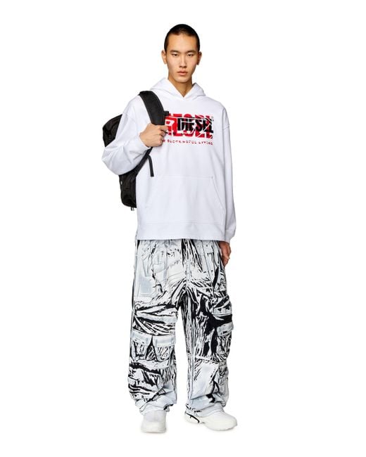 DIESEL White S-Baxt-Hood Layered Logo Hoodie for men