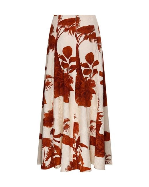 Johanna Ortiz Multicolor Tropical Print A-Line Skirt