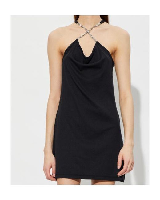 M I S B H V Black Chain-Detail Halterneck Dress