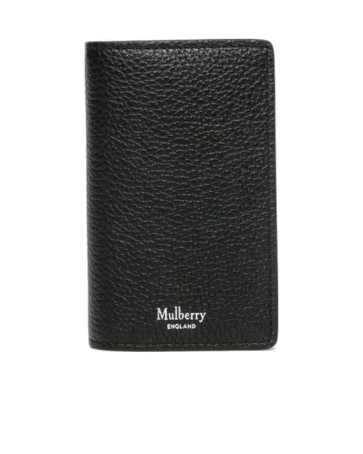 Mulberry Black Logo-Stamp Leather Card Holder for men