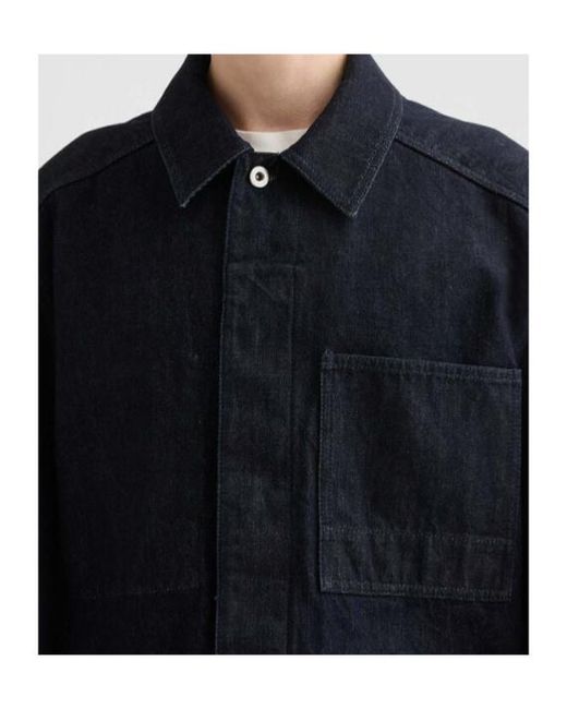 Jil Sander Blue Button Detailed Straight Hem Overshirt for men