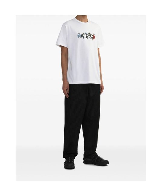 A.P.C. White Logo Printed Crewneck T-Shirt for men