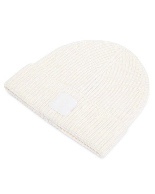 C P Company White Logo Patch Knitted Beanie for men
