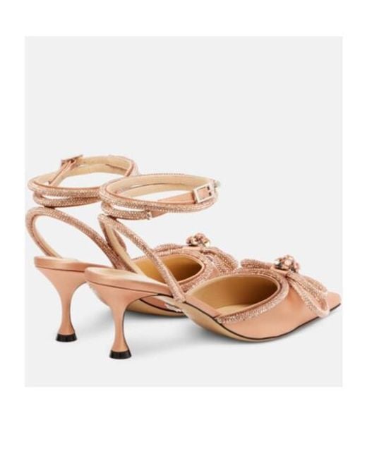 Mach & Mach Pink Double Bow 65 Embellished Satin Pumps