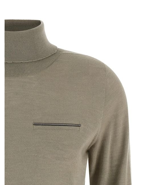 Peserico Green Jewel Pocket Turtleneck Sweater