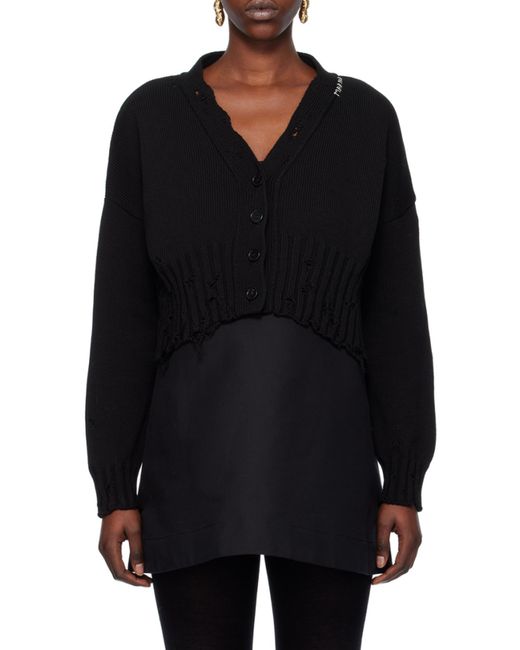 Marni Black Distressed Cropped Knitted Cardigan