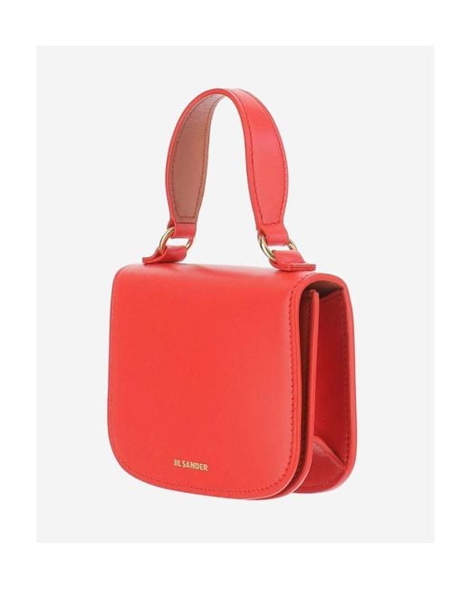 Jil Sander Red Logo Print Top Handle Shoulder Bag