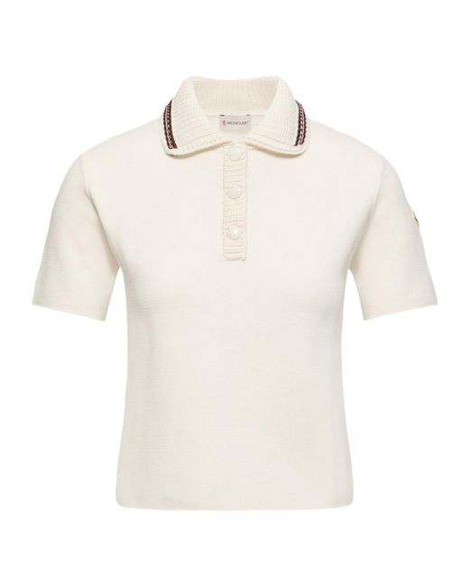 Moncler White Cotton Knit Polo Shirt