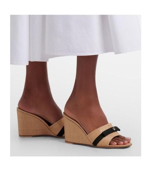 Gianvito Rossi Natural Raffia Wedge Mules