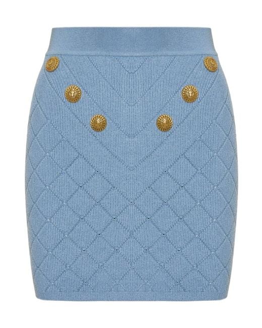 Balmain Blue Pattern-Jacquard Miniskirt