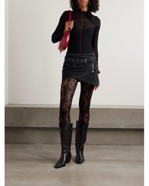 Isabel Marant Black Siyen Belted Zip-Front Denim Skirt