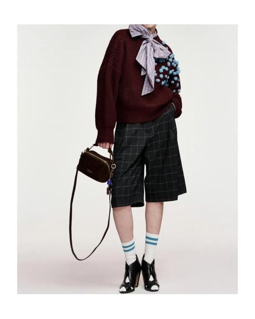 Essentiel Antwerp Red Pompom-Embellished Chunky-Knit Sweater