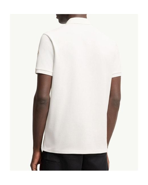 Moncler White Logo Cotton Piquet Polo Shirt for men