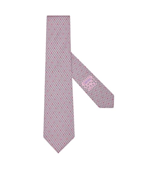 Zegna Purple Bee-Print Silk Tie for men
